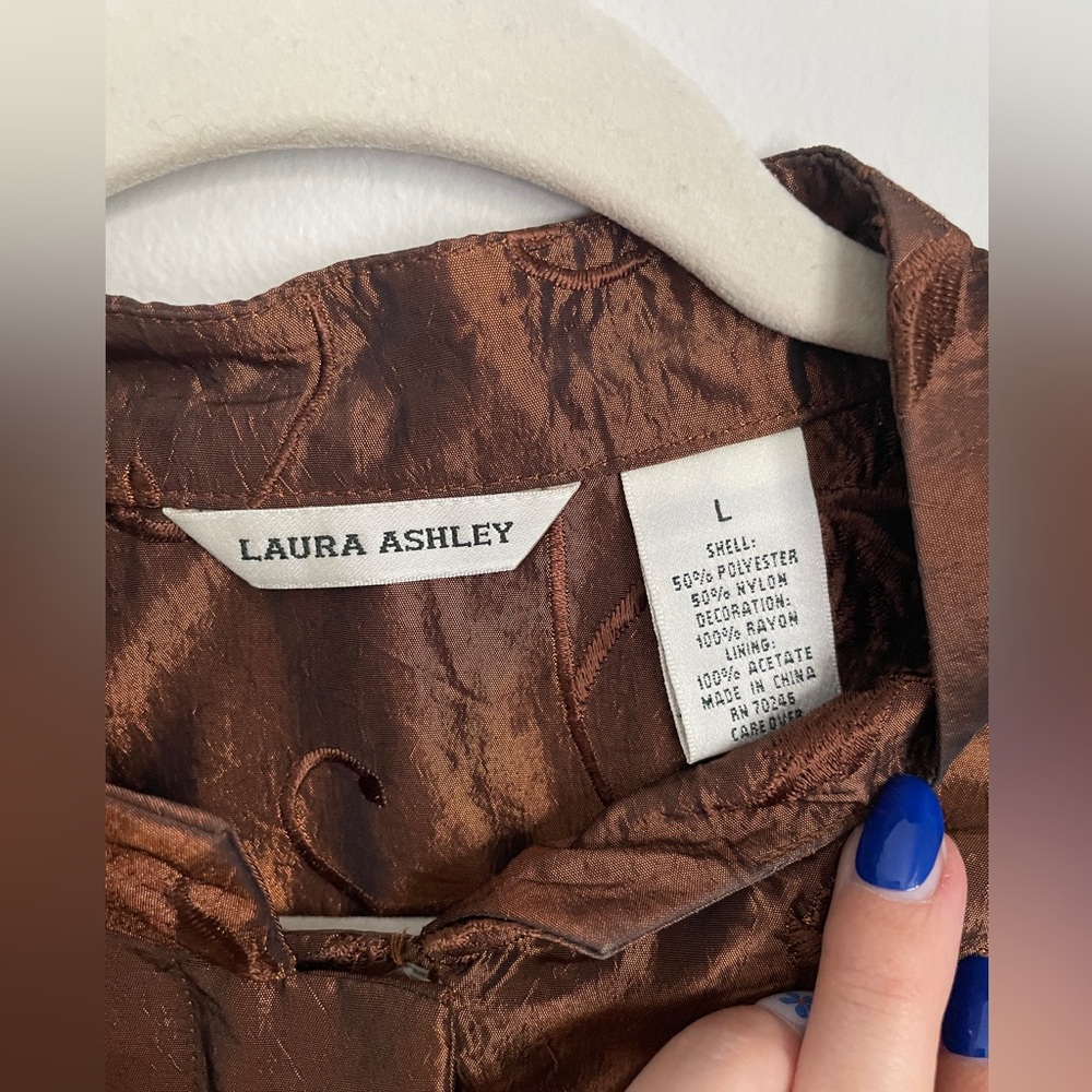 Laura Ashley Vintage Bronze Floral Embroidered Taffeta Jacket Women’s Size Large - Picture 3 of 8